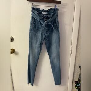 Ashley Mason High Waist Paper-bag Tie Front Raw Hem Jean 5 Juniors Coquette